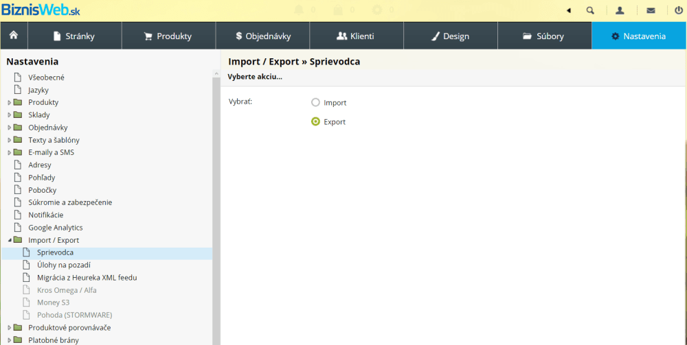 Import/Export v BiznisWebe