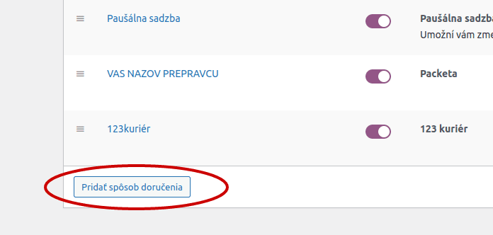 Pridať spôsob doručenia