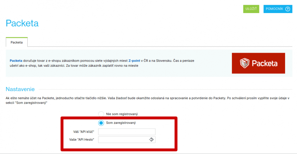 Vloženie API kľúčov pre Packetu