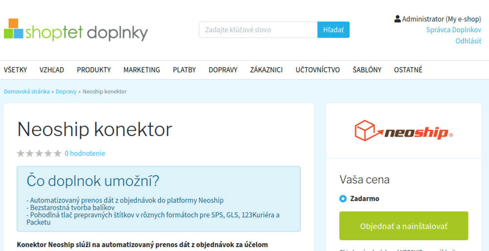 Doplnok Neoship v Shoptete