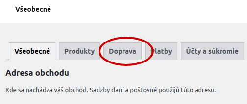 Sekcia Doprava vo WooCommerce