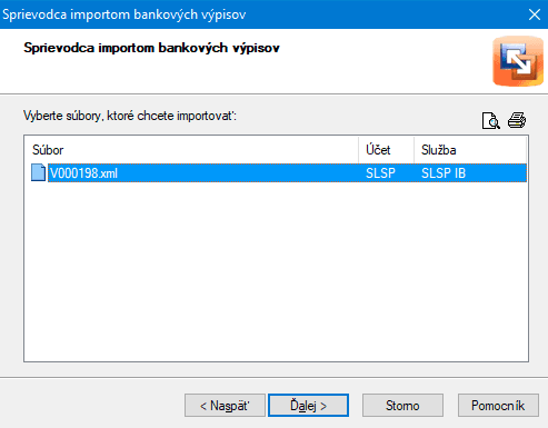 Výber konkrétneho SEPA XML súboru stiahnutého z Neoshipu