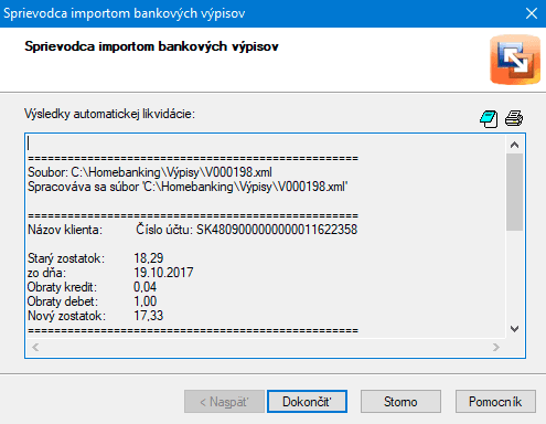Kontrola importovaných súborov a výsledok automatickej likvidácie