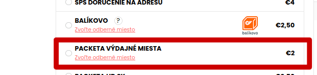 Zobrazenie Packety v košíku