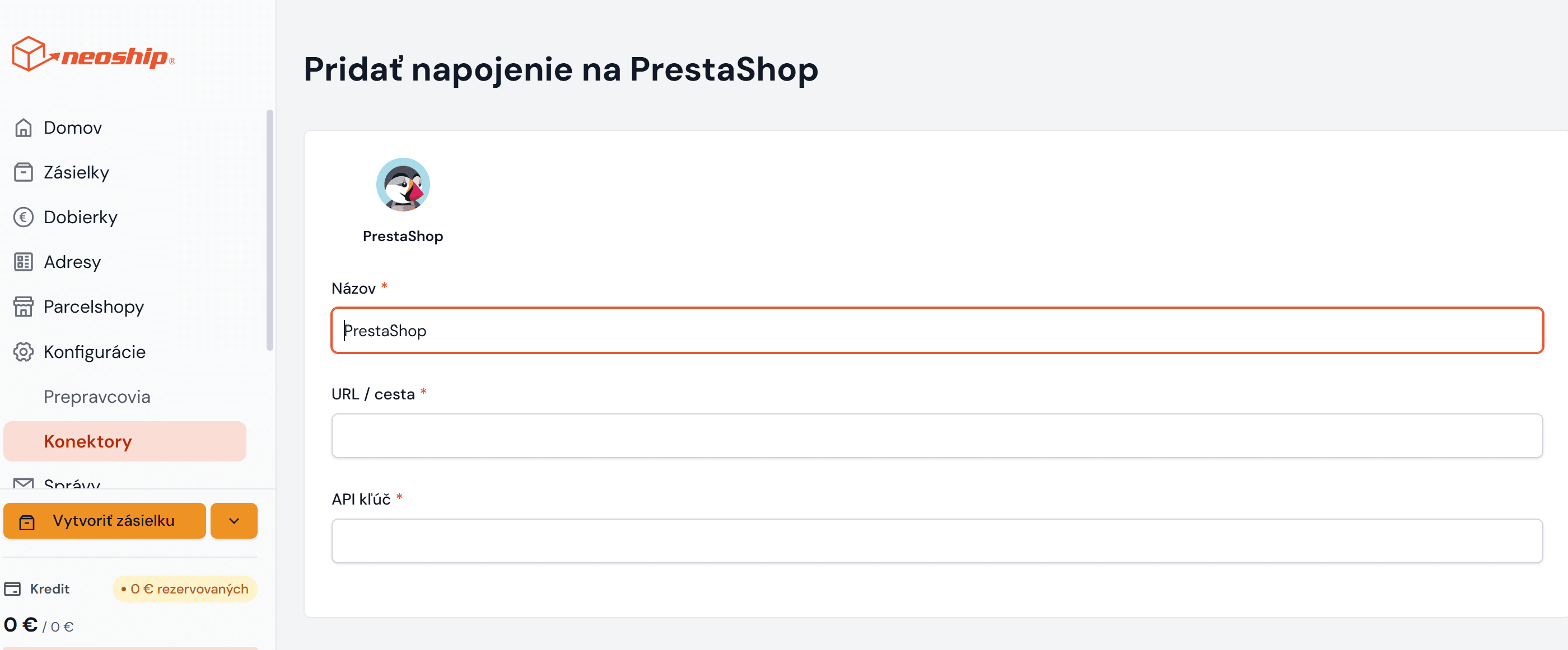 Dodanie integracji z PrestaShop – nazwa, URL i klucz API