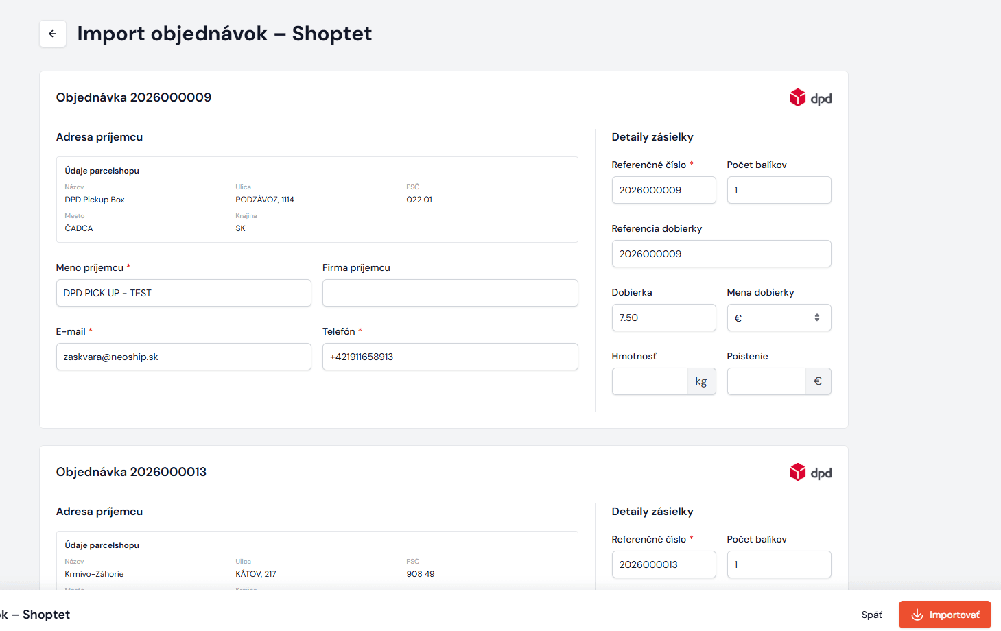 Import von Shoptet-Bestellungen in Neoship