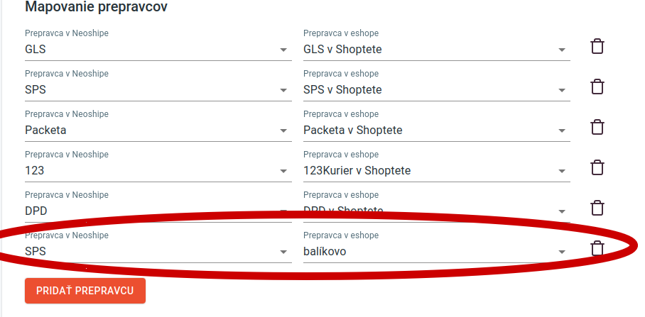 Mapovanie SPS na balíkovo v e-shope