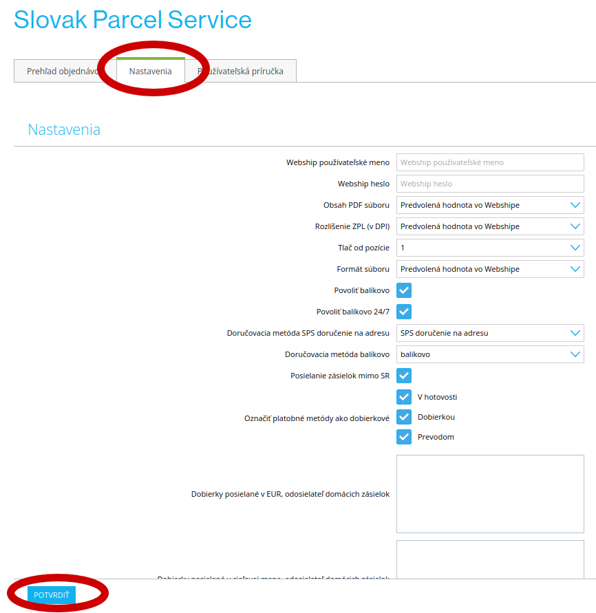 Nastavenie možností doplnku